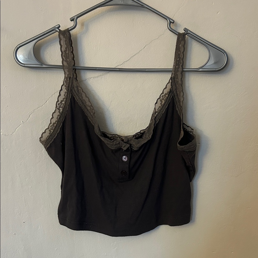 Lace Trim Grey Crop Top